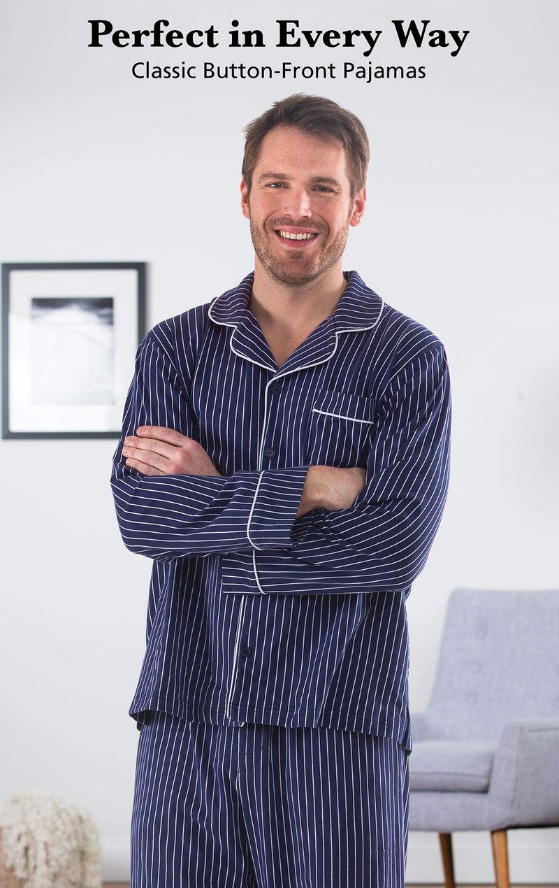 PajamaGram Pajamas For Men - Mens PJs Sets, Long Sleeve, Navy Stripe, XL - Image 4
